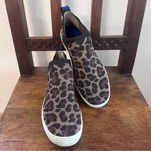 Rothy’s Leopard Animal Print Tan and Brown High Top The Chelsea Slip On Sneakers